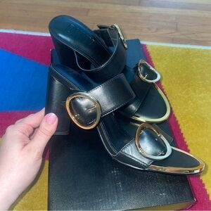 DKNY Staten Buckled Strappy Block Heel Black And Gold Dress Sandals Size 7